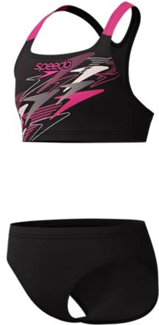 Speedo medley logo racerback 2 piece meisjes sportbadpak - zwart roze