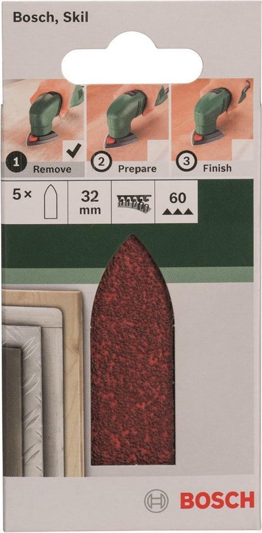 Bosch 5-delige schuurbladset voor deltaschuurmachines, adapter 32 mm - korrel 60