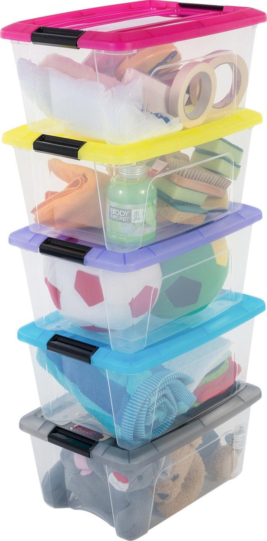 Iris topbox opbergbox - 15l - kunststof - transparant multicolor - set van 5