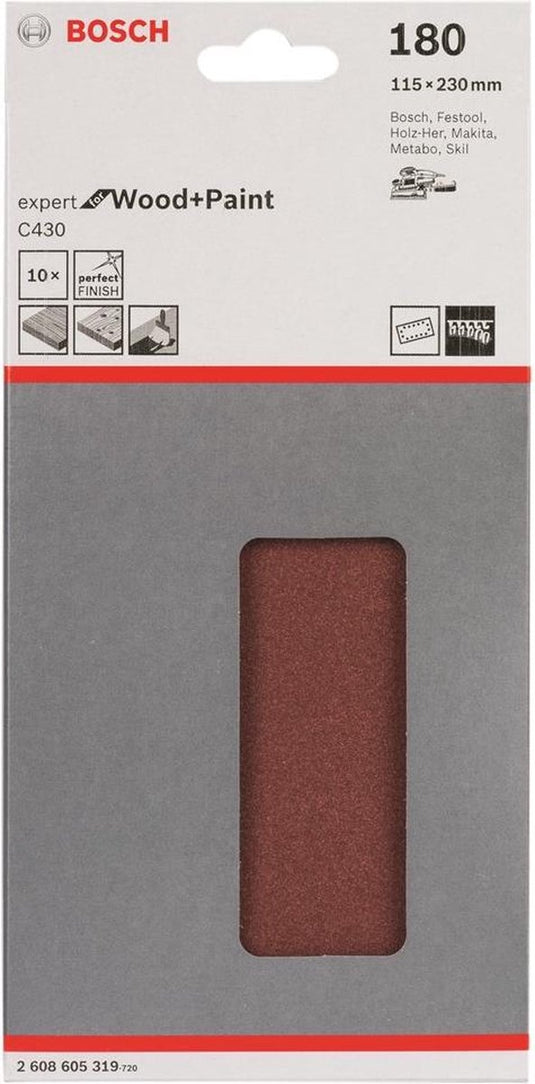 Bosch - 10-delige schuurbladset 115 x 230 mm, 180