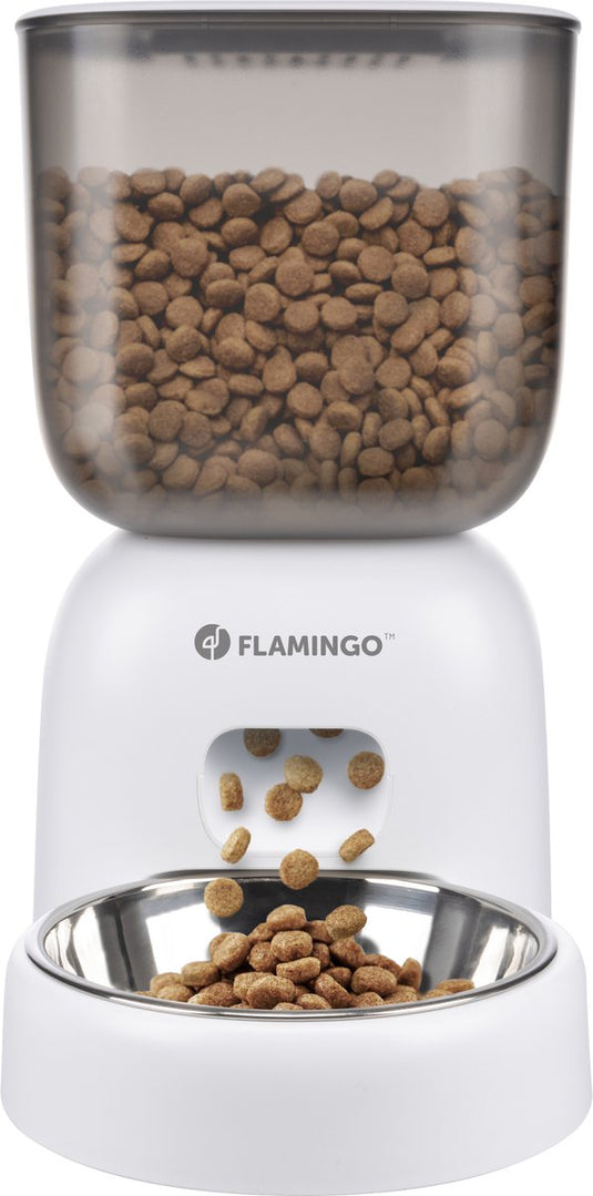 Flamingo automatische voerbar hond en kat – voederautomaat met timer opnamefunctie – 3l droogvoer – model blido – wit