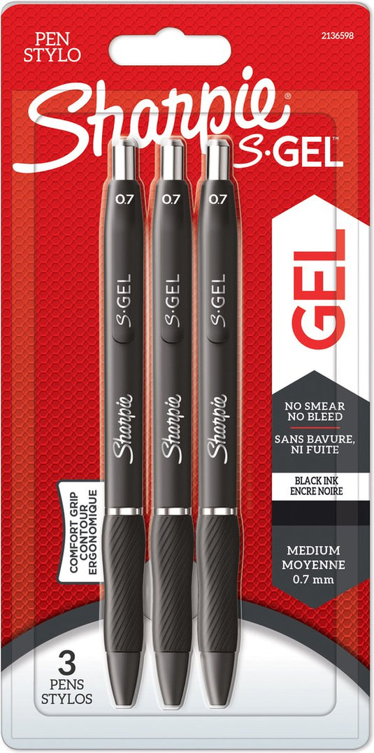 Sharpie s-gel | gelpennen | medium punt (0,7 mm) | zwarte inkt | 3 stuks
