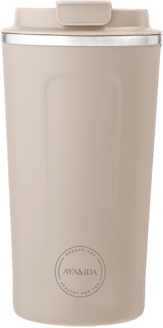 Aya ida aya ida - cup2go - thermosbeker - koffiebeker - coffee to go - reisbeker - meenemen - 500ml - cream beige