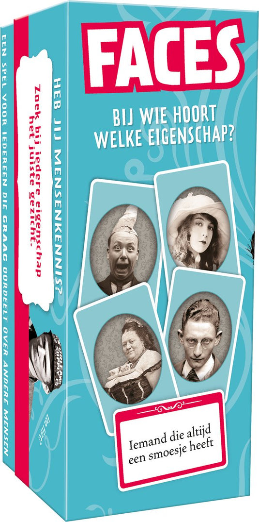 Tactic faces - partyspel - hilarisch mensenkennis spel - kies wie het beste past bij de omschrijving - oordelen, stemmen en lachen - gezelschapsspel voor familie en vrienden - 3 tot 8 spelers - vanaf 12 jaar