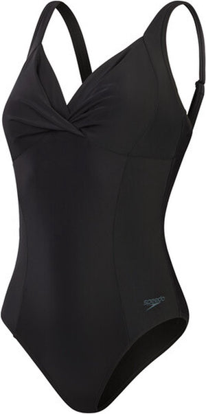 Speedo shaping cross knot 1 piece dames sportbadpak - corrigerend badpak dames - zwempak dames met uitneembare cups - sportbadpak dames met hartvormige halslijn en verstelbare bandjes - zwart - 42