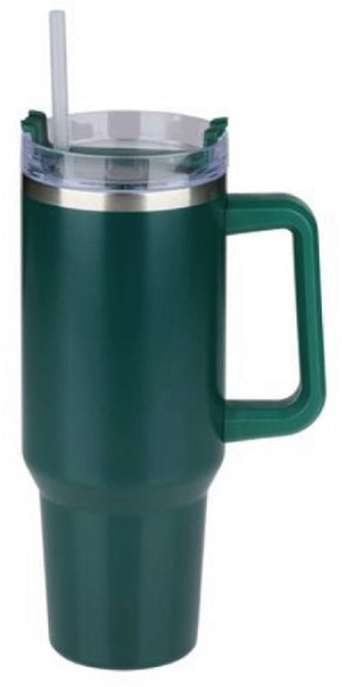 Alpina vacuum drinkfles met rietje – 1.200 ml – rvs thermosfles – dubbelwandig geïsoleerd – lekvrij – groen – voor koude warme dranken