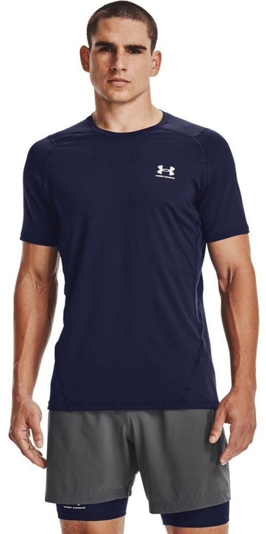 Under armour ua hg armour fitted ss-blu heren sportshirt - midnight navy - wit