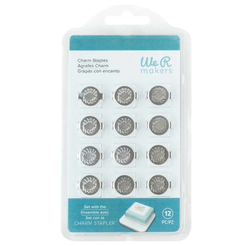 Load image into Gallery viewer, We r makers • charm staples round with leaf emboss silver 12pcs
