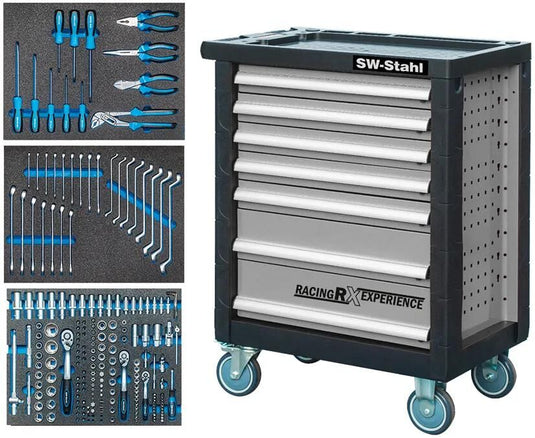 Sw stahl werkstattwagen racing rx experience tool trolleys filled 7 drawers