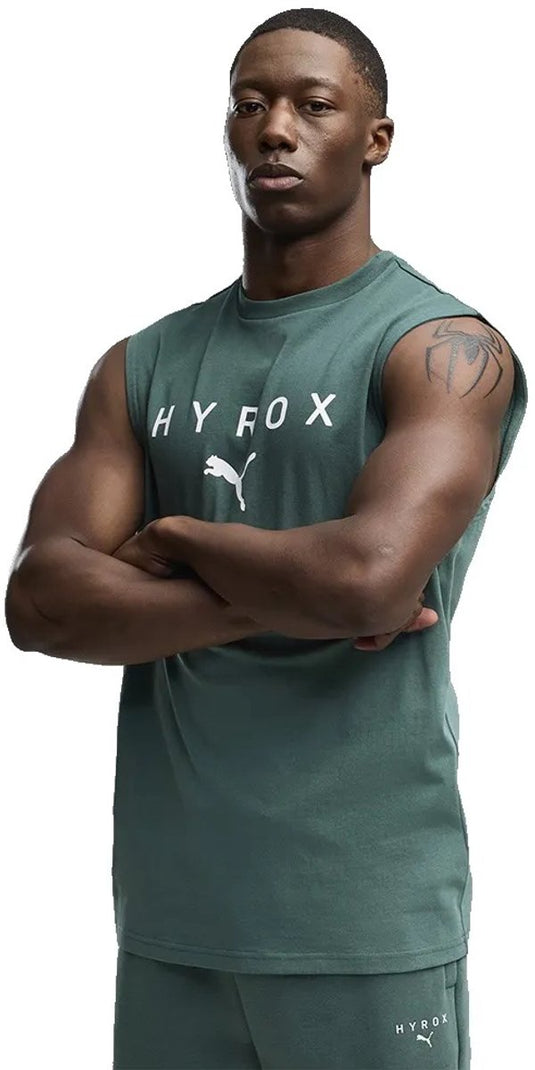 Puma x hyrox cutoff mouwloos t-shirt groen m man m