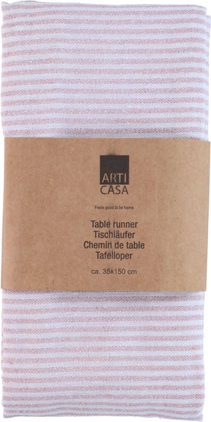 Arti casa tafelloper 35x150 cm - tafelloper roze gestreept - tafelloper voor eettafel - langwerpige tafel decoratie - roze en wit