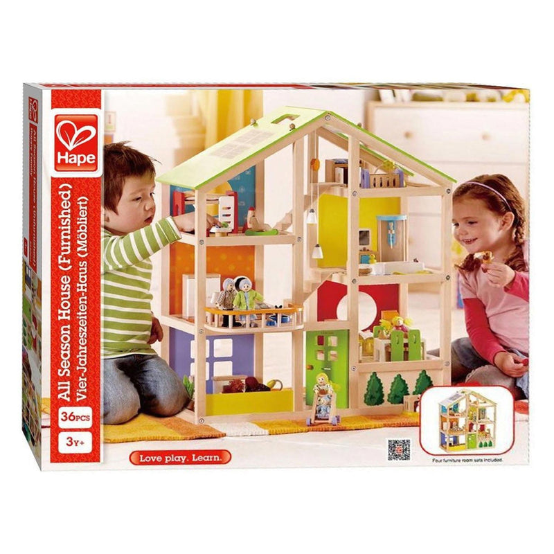 Load image into Gallery viewer, Hape houten 4 seizoenen poppenhuis met meubels

