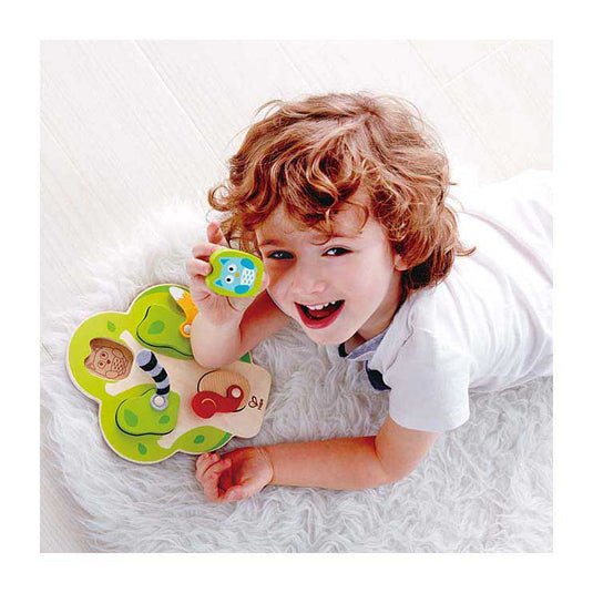 Hape wie zit er in de boom vormenpuzzel - 5dlg.