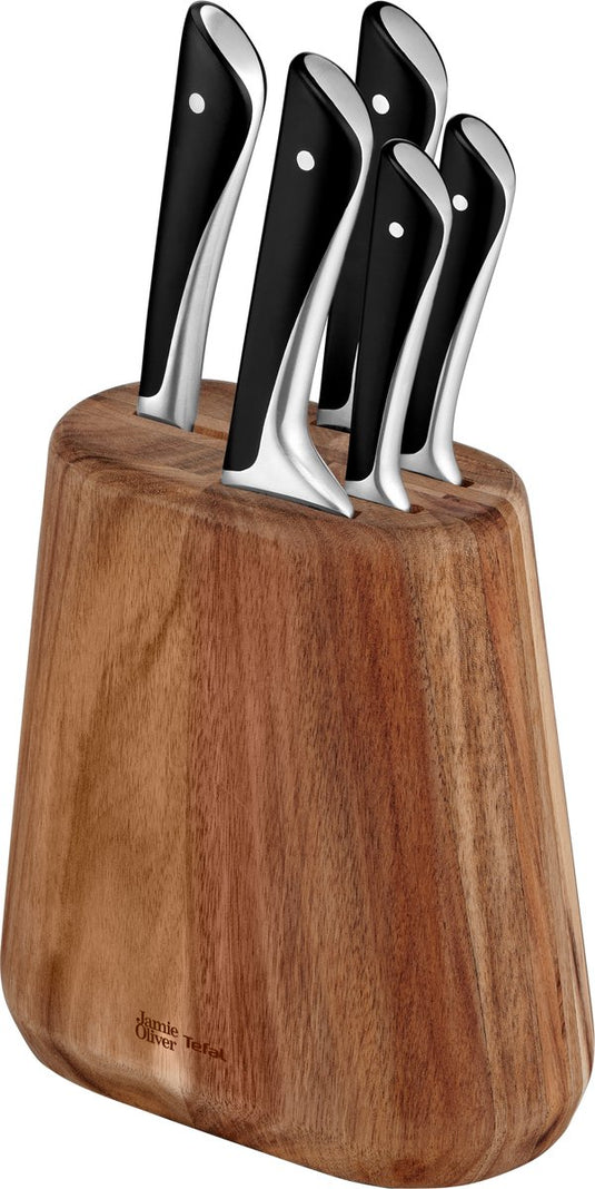 Jamie oliver by tefal messenset - 5-delig - inclusief messenblok - rvs - voor professioneel gebruik