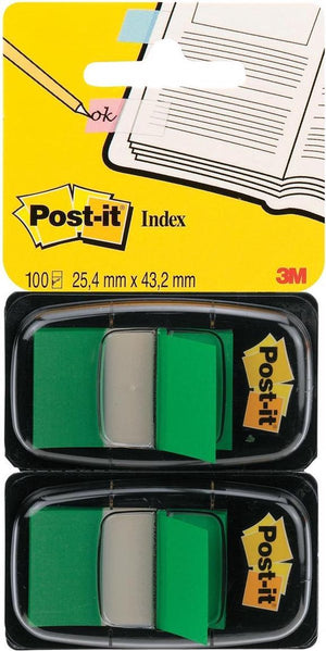 Post-it â® index standaard duo pack, groen, 25.4 x 43.2 mm, 50 tabs dispenser