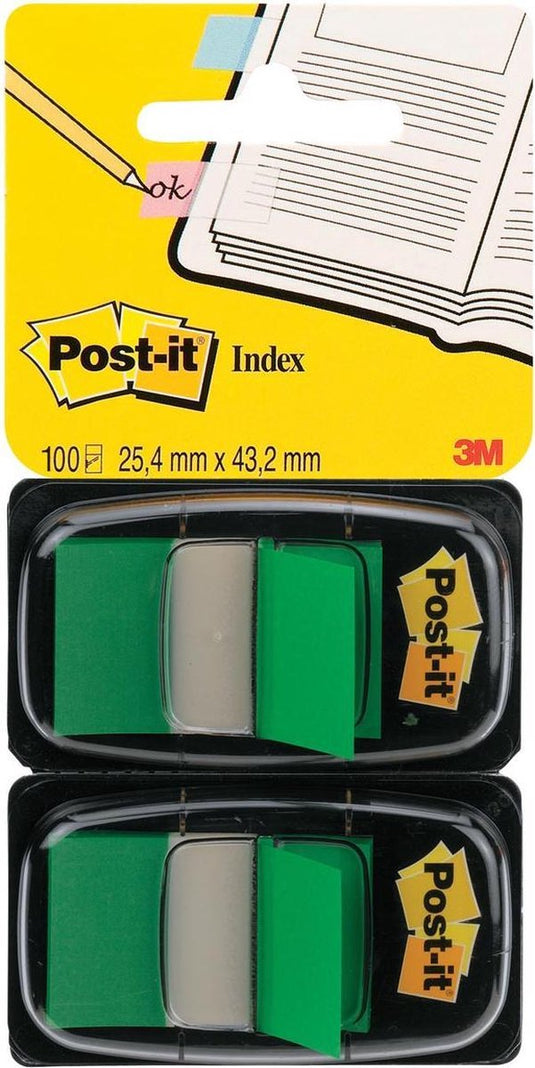 Post-it â® index standaard duo pack, groen, 25.4 x 43.2 mm, 50 tabs dispenser