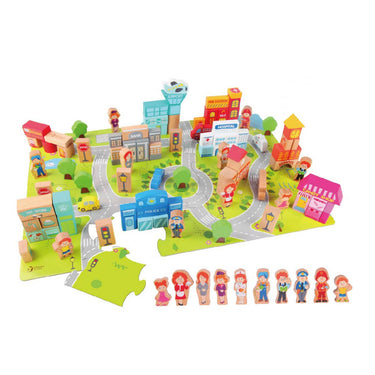 Classic world houten blokken stad, 120dlg.