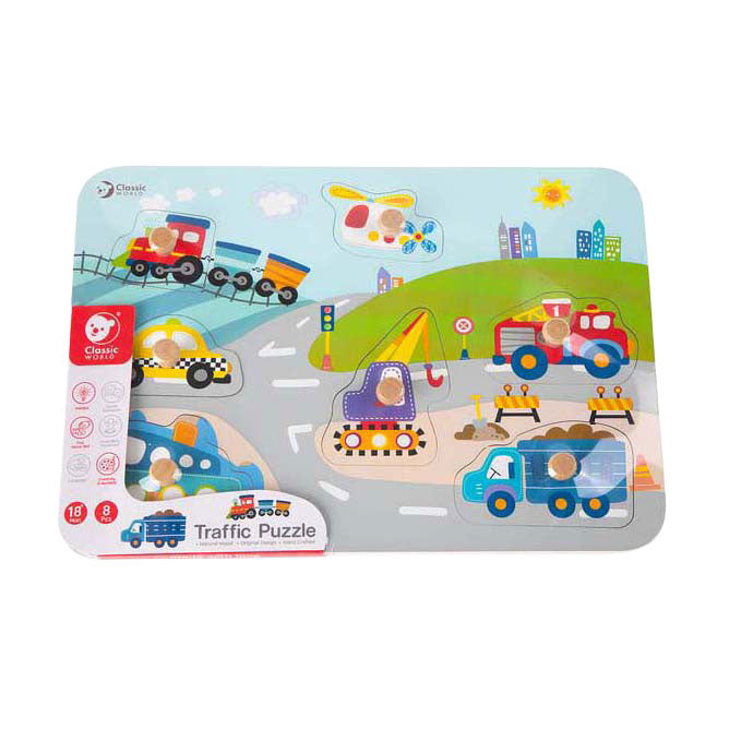 Load image into Gallery viewer, Classic world houten noppenpuzzel verkeer, 8st.
