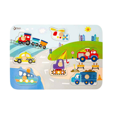 Classic world houten noppenpuzzel verkeer, 8st.