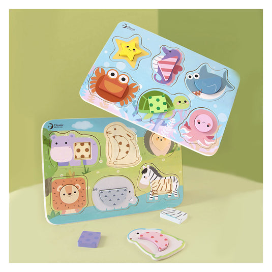 Classic world houten puzzel oceaan dieren, 13st.