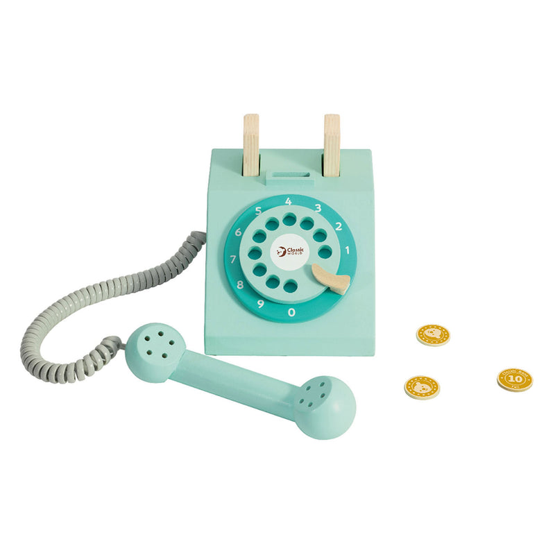 Load image into Gallery viewer, Classic world houten retro telefoon turquoise
