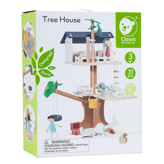 Classic world houten poppenhuis boomhut, 31dlg.