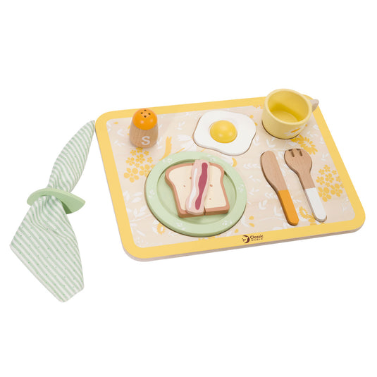 Classic world houten vintage ontbijtset met dienblad, 13dlg.