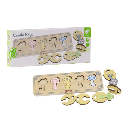 Classic world houten kasteelsleutels en sloten matchen spel, 13dlg.