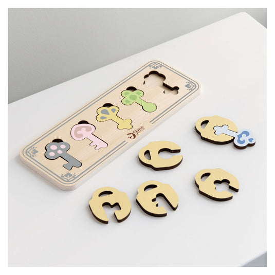 Classic world houten kasteelsleutels en sloten matchen spel, 13dlg.