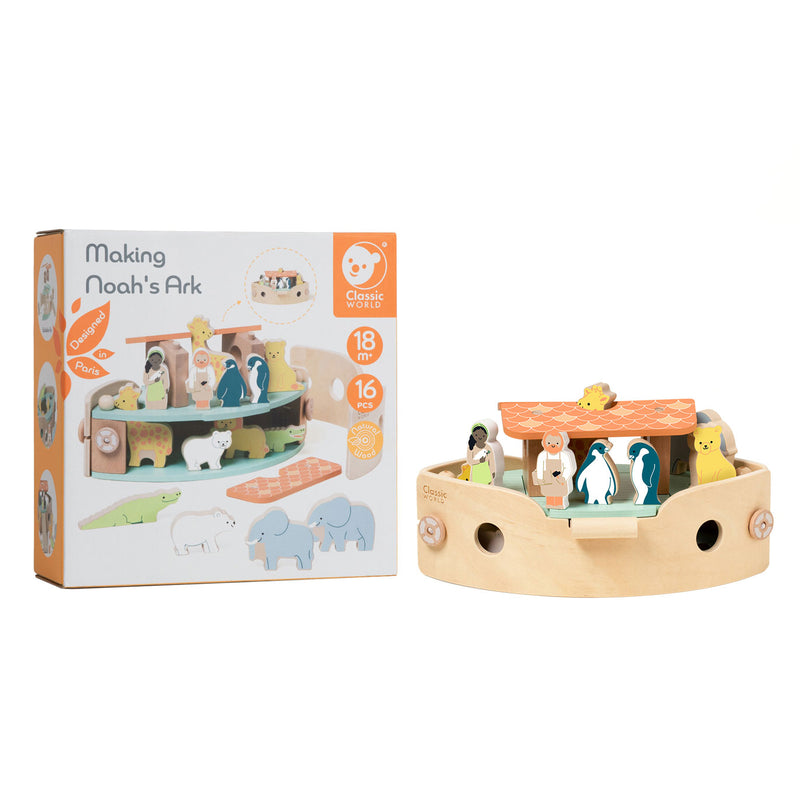 Load image into Gallery viewer, Classic world houten noah's ark boot bouwset met dieren, 16dlg.
