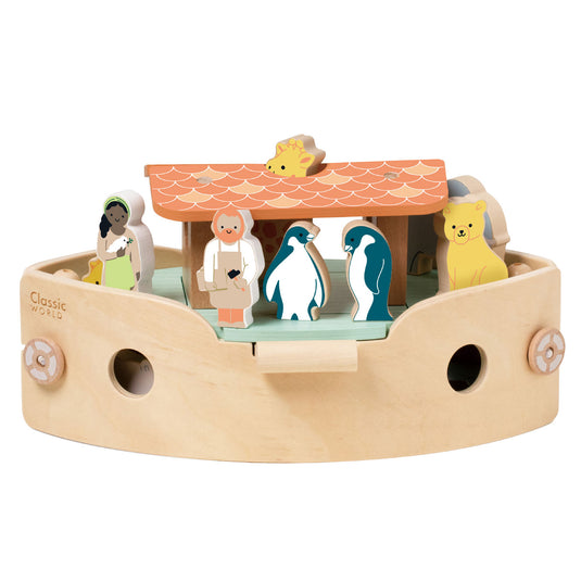 Classic world houten noah's ark boot bouwset met dieren, 16dlg.