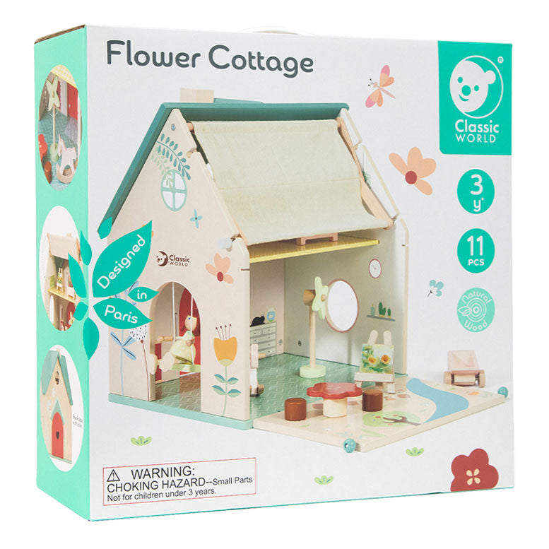 Load image into Gallery viewer, Classic world houten poppenhuisje - poppenhuis met tuintje en accessoires.
