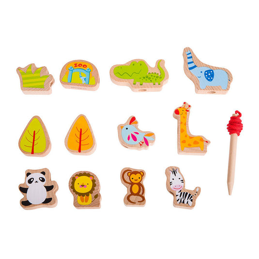 Classic world houten rijgkralen dierentuin, 13dlg.