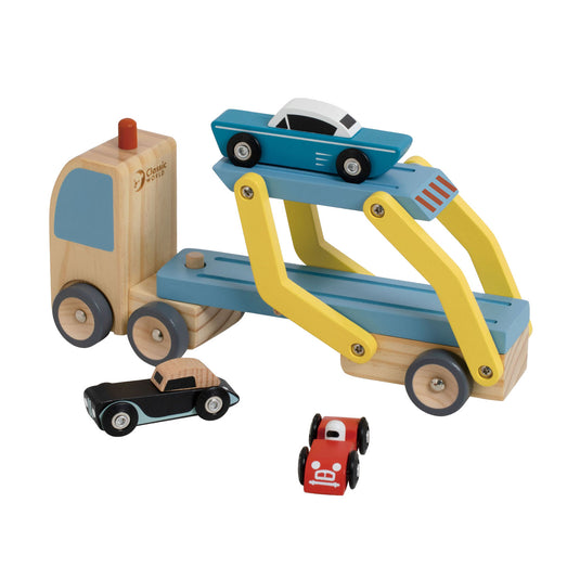 Lobbes speelgoed bv classic world houten transporter met 3 auto's