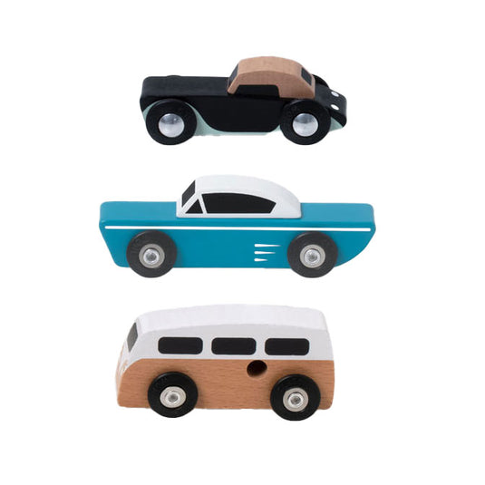 Classic world houten tour auto's set, 3st.