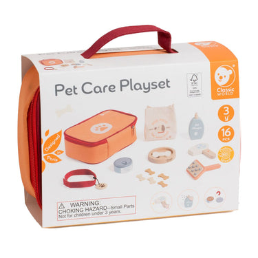 Classic world houten dieren verzorgen speelset - rollenspel speelgoed tas 16dlg.