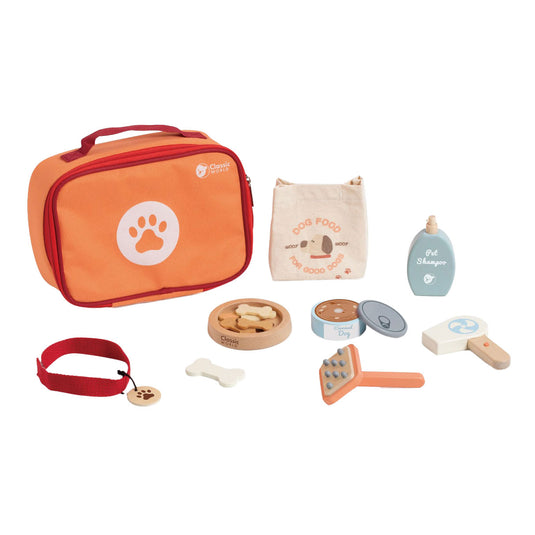 Classic world houten dieren verzorgen speelset in tas, 16dlg.