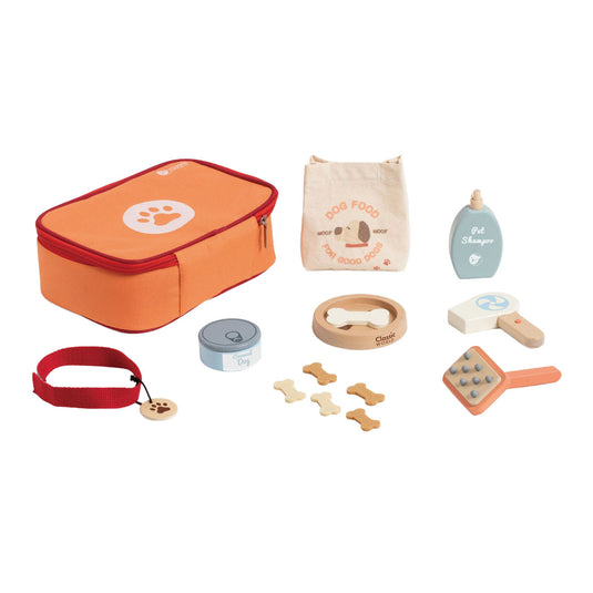 Classic world houten dieren verzorgen speelset - rollenspel speelgoed tas 16dlg.