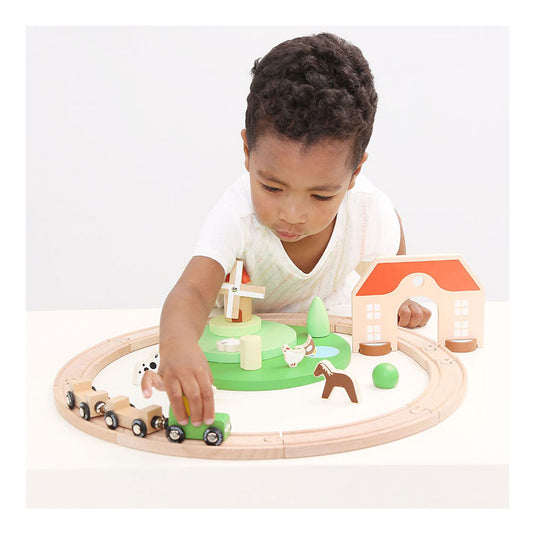 Classic world houten boerderijtrein speelset, 28dlg.