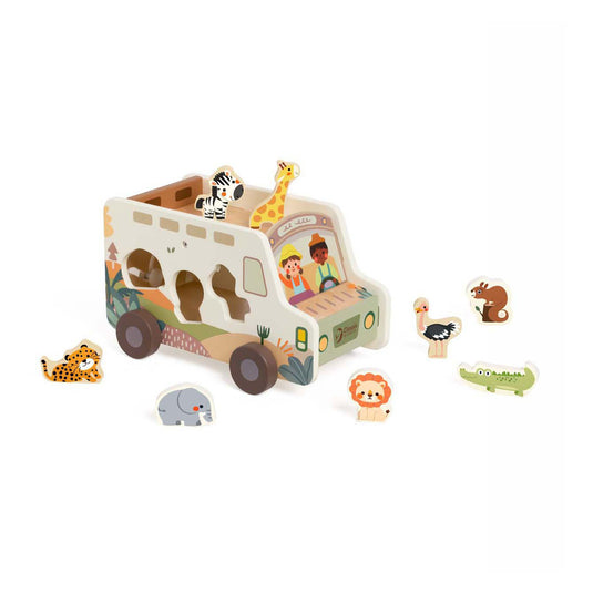 Classic world houten avonturen safari auto vormenstoof, 9dlg.