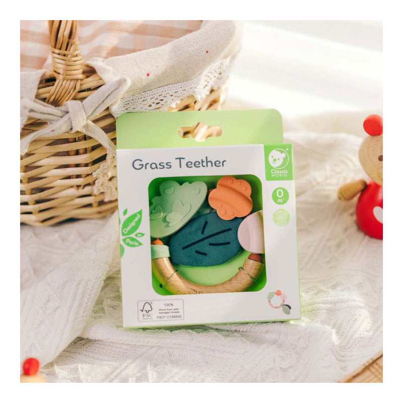 Load image into Gallery viewer, Classic world houten bijtring gras baby speelgoed siliconen.
