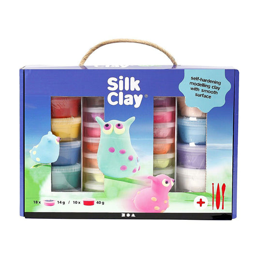 Silk clay set met gereedschap - 28 kleipotjes
