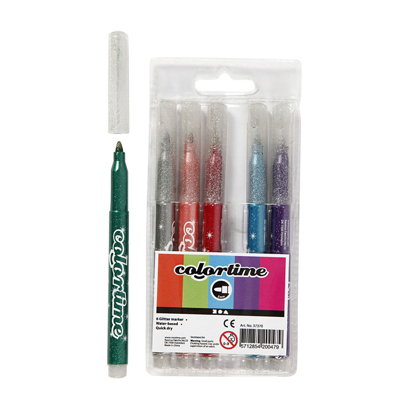 Load image into Gallery viewer, Creativ company http: www.cchobby.nl colortime-glitterstiften-lijndikte-2-mm-diverse-kleuren-6-stuk-1-doos
