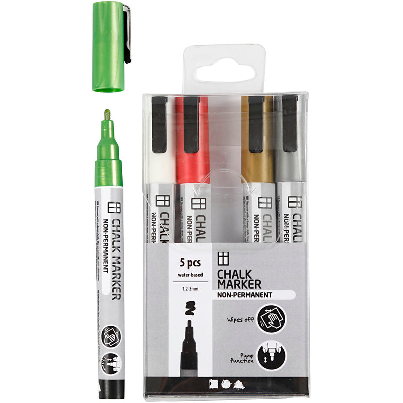 Load image into Gallery viewer, Creativ company krijt markers metallic kleuren, 5st.
