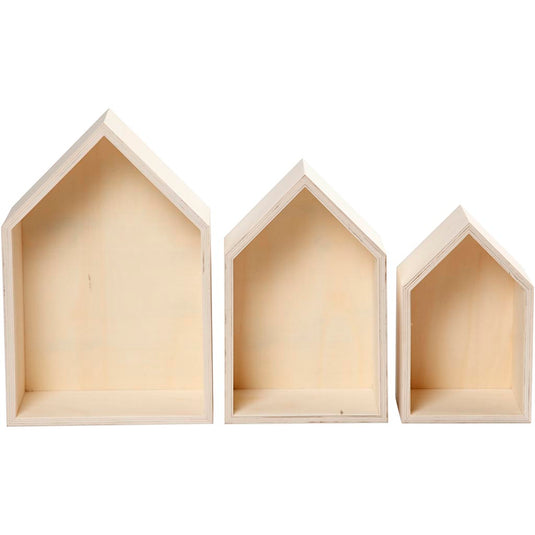 Creativ company houten huisjes met ophanghaak, 3st.