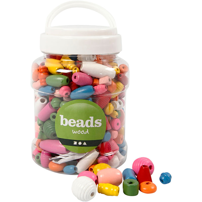 Load image into Gallery viewer, Creativ company http: www.cchobby.nl houten-kralen-afm-5-28-mm-gatgrootte-2-5-3-mm-ca-466-stuk-diverse-kleuren-175-gr-400-ml-1-emmer

