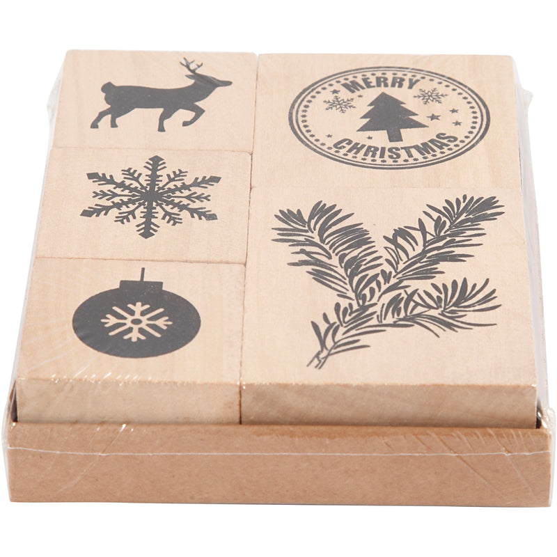 Load image into Gallery viewer, Creativ company houten stempelset kerstmis, 5dlg.
