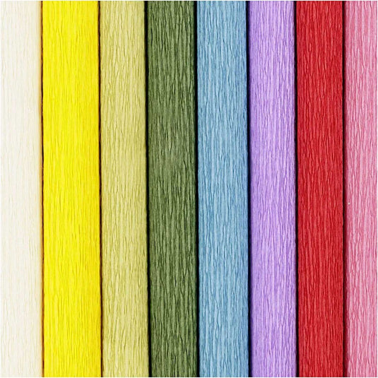 Creativ company crêpepapier, vel 25x60 cm, crêpe-verhouding: 180%, 105 gr, standaardkleuren, 8 vel 1 doos