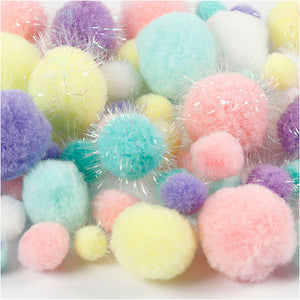 Creativ Company Pompons Ø 15 40 mm glitter ca. 75 stuks pastelkleuren 62 g 1 doos