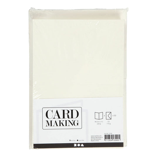 Creativ company kaarten en enveloppen - off-white - 50 sets - 10,5 x 15cm